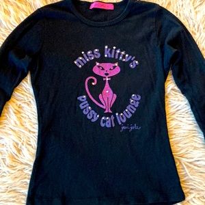Long sleeve glittery cat fitted black top S